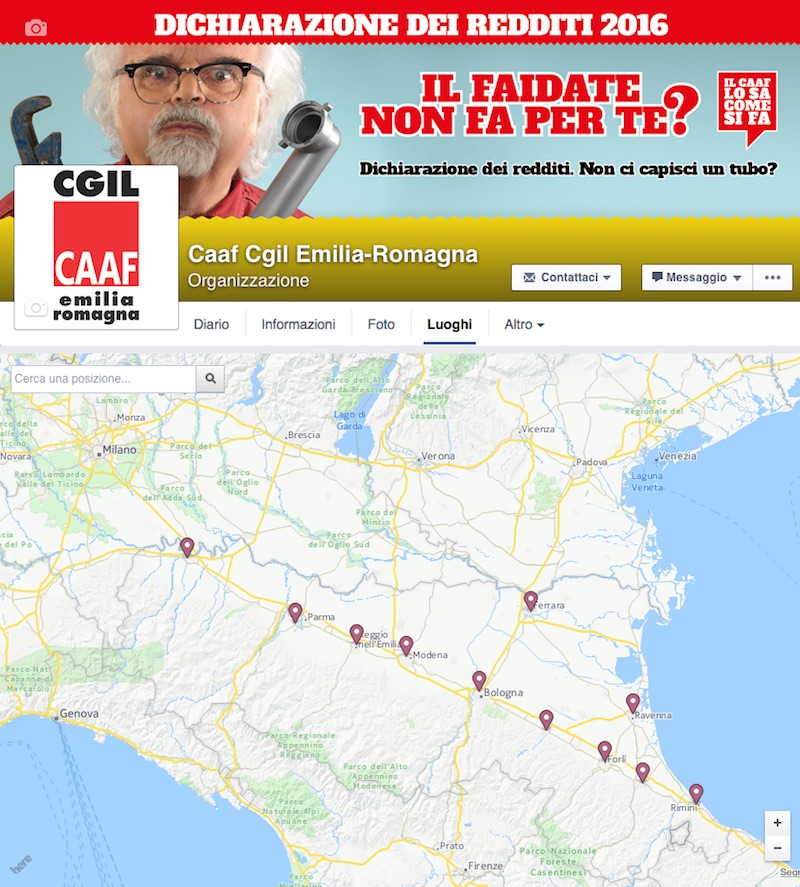 CAAF CGIL Emilia-Romagna Facebook Locations Redesign Bologna